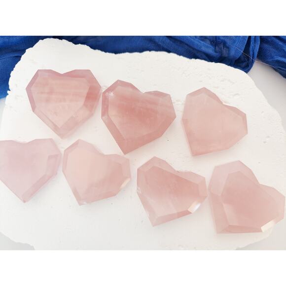 Faceted Rose Quartz Heart Crystal Carving - Picture 6 of 7
